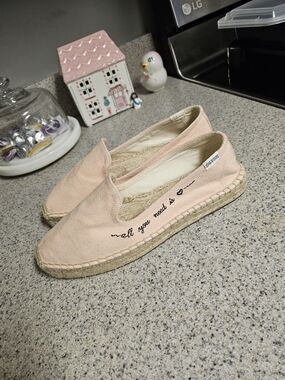 Soludos Pink Canvas Espadrille Slip-On - 'All You Need' Embroidery